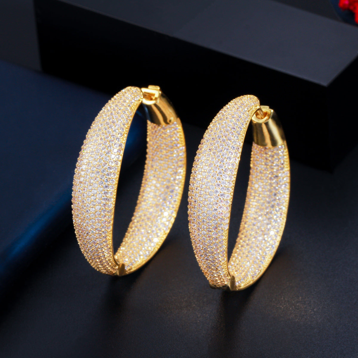 Simple Gold-plated Fashion Earrings With Sparkling Diamonds And Micro Inlaid Zircon